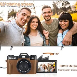 Digital Camera for Photography,Vlogging Camera for YouTube with WiFi 180° Flip Screen,16X Digital Zoom,Digital Camera for Kids and Adults with One Batteries,Wide-Angle Lens and 32GB Micro Card