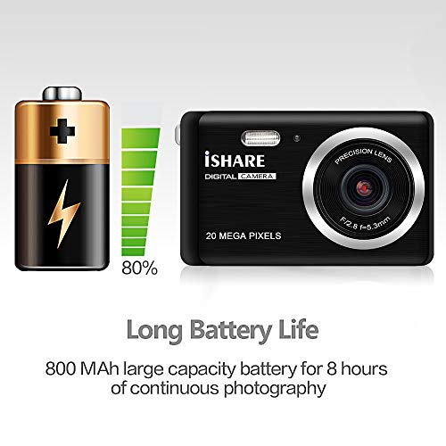 ISHARE Digital Camera for Photography with 2.8’’LCD, 20MP HD Photography Camera Rechargeable Point and Shoot Camera for Kids/Teenager/Seniors/Learner/Beginners(Black)