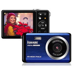 mini digital camera for photography with 2.8 inch lcd 8x digital zoom, 20mp hd digital camera rechargeable point and shoot camera, indoor outdoor for kids/seniors/learner(blue)