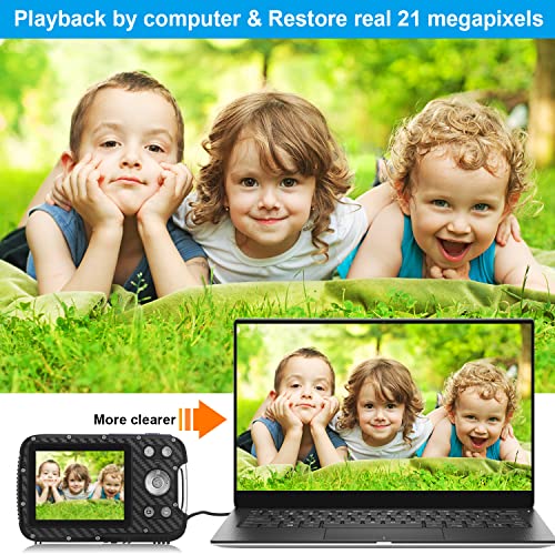 Waterproof Digital Camera,1080P 21MP HD Digital Camera with 2.8" LCD Screen,Rechargeable Point and Shoot Camera,Compact Portable Digital Camera for Kids Students,Teens,Beginner with 8X Digital Zoom