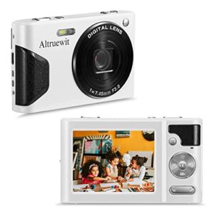 altruewit 48mp 4k white digital camera for kids,teens mini students camera compact video camera portable beginner children’s photo camera with macro mode, 2.7″ hd tft (white)