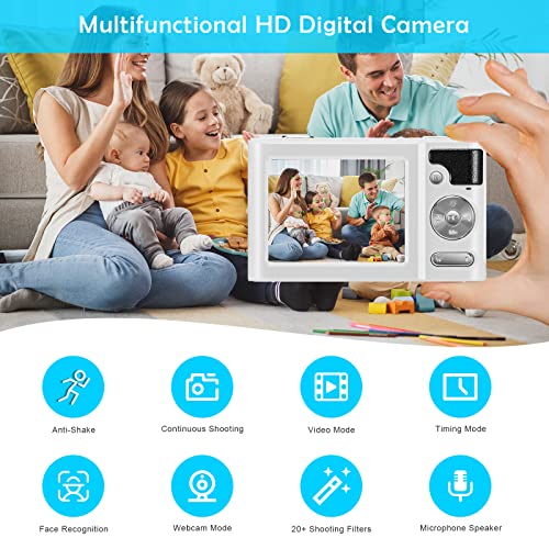 Altruewit 48MP 4K White Digital Camera for Kids,Teens Mini Students Camera Compact Video Camera Portable Beginner Children's Photo Camera with Macro Mode, 2.7" HD TFT (White)