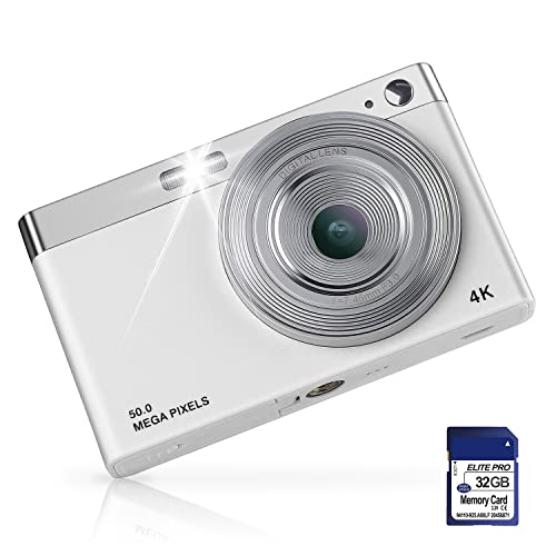 Digital Camera for Kids, Small Cameras for Teens, Portable Compact Camera for Photography, 1080P 50MP Autofocus Children Camera with 32GB SD Card, 2.88 Inch LCD Screen, 16x Digital Zoom (White)