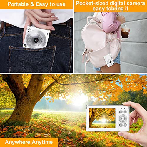 Digital Camera for Kids, Small Cameras for Teens, Portable Compact Camera for Photography, 1080P 50MP Autofocus Children Camera with 32GB SD Card, 2.88 Inch LCD Screen, 16x Digital Zoom (White)