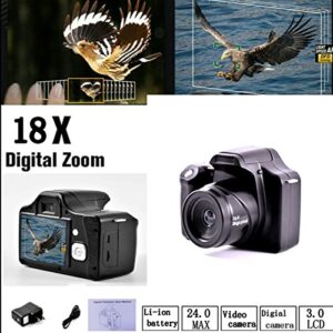 1080p HD Long Focus LR Digital Camera,24 Megapixel Digital Camera, Built-in Microphone,18X Digital Zoom 3 Inch TFT-LCD Electronic Anti-Shake,Black