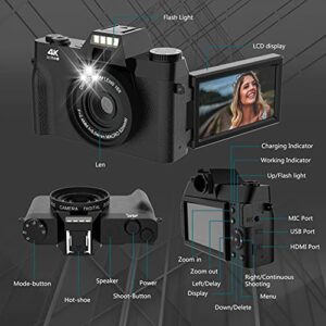 Vlogging Camera, 4K Digital Camera for YouTube with WiFi, 16X Digital Zoom, 180 Degree Flip Screen, Wide Angle Lens, Macro Lens, 2 Batteries and 32GB TF Card TopCamA05