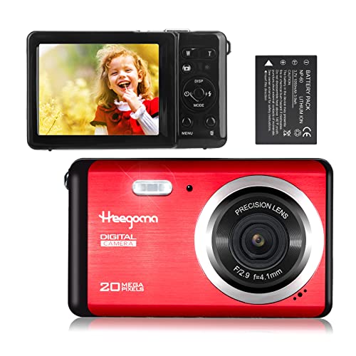 Digital Camera for Photography, FHD 1080P 20MP Point and Shoot Camera with 2.8" TFT LCD, Compact Rechargeable Vlogging Cameras for Kids,Beginner,Students,Teens,Elders (Red)