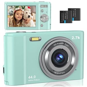 digital camera, fhd 2.7k digital camera for kids digital point and shoot camera with 16x digital zoom, 44mp compact camera portable small camera for teens boys girls students beginners