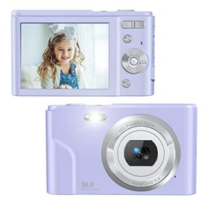 zostuic digital camera 36 mega pixels small camera 1080p vlogging camera portable camera with 16x digital zoom, 2 batteries kids camera for students, teens(purple)