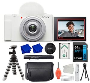 sony zv-1f vlogging camera (white) with advanced accessory and travel bundle