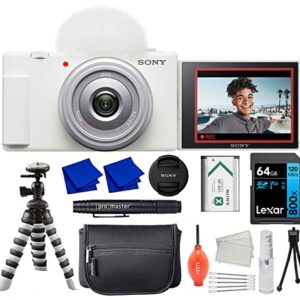 Sony ZV-1F Vlogging Camera (White) with Advanced Accessory and Travel Bundle