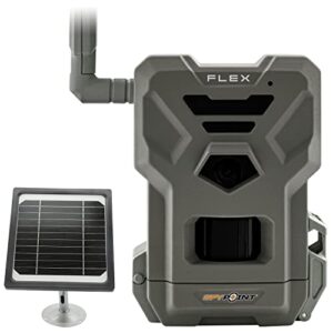 spypoint flex dual-sim cellular trail camera 33mp photos 1080p videos with sound and on-demand photo/video requests – gps enabled with 5w 12v solar panel