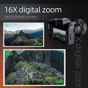 Monitech 4K Digital Camera for Photography and Video, 48MP Vlogging Camera for YouTube with 180° Flip Screen,16X Digital Zoom,52mm Wide Angle & Macro Lens, 2 Batteries, 32GB TF Card