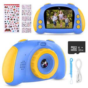 kids camera for boys girls – upgrade kids selfie camera, birthday gifts for girls age 3-9, hd digital video cameras for toddler, portable toy for 3 4 5 6 7 8 year old girl with 32gb sd card (blue)