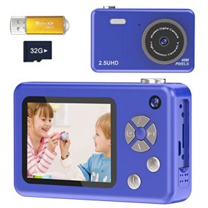 kids digital camera, fhd 1080p digital camera for kids with 32gb sd card 8x zoom compact point and shoot digital camera, portable mini kids camera for teens students boys girls tweens (deep blue)