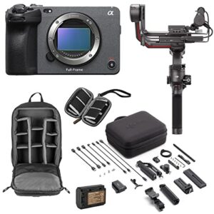sony fx3 full-frame cinema line camera bundle with dji rs 3 pro combo gimbal, backpack, battery, sd card case, cleaning kit