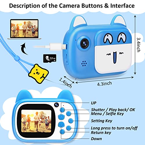 Kids Digital Camera for Girls and Boys, 1080P HD Dual Lens Video Recorder Toddler Camera with 32G SD Card, Cute Childrens Selfie Camera for Kids as Christmas, Birthday, Festival Gifts(Unprintable)