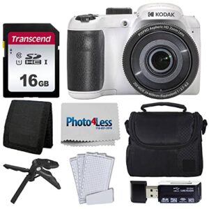 kodak pixpro az255 digital camera (white) + point & shoot camera case + 16gb memory card + usb card reader + table tripod + accessories