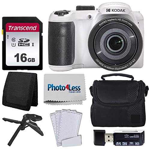 Kodak PIXPRO AZ255 Digital Camera (White) + Point & Shoot Camera Case + 16GB Memory Card + USB Card Reader + Table Tripod + Accessories