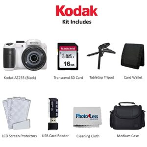 Kodak PIXPRO AZ255 Digital Camera (White) + Point & Shoot Camera Case + 16GB Memory Card + USB Card Reader + Table Tripod + Accessories