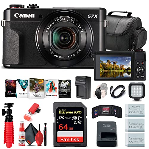 Canon PowerShot G7 X Mark II Digital Camera (1066C001), 64GB Card, 2 x Replacement NB13L Batteries, Corel Photo Software, Charger, Card Reader, LED Light, Soft Bag + More (Renewed)