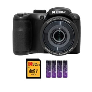 kodak pixpro az255 astro zoom 16mp digital camera (black) bundle with kodak 32gb sd card and aa batteries(4-pack) (3 items)