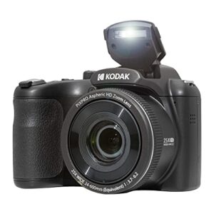 Kodak PIXPRO AZ255 Astro Zoom 16MP Digital Camera (Black) Bundle with Kodak 32GB SD Card and AA Batteries(4-Pack) (3 Items)