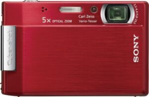 sony cybershot dsc-t100 8mp digital camera with 5x optical zoom and super steady shot (red)
