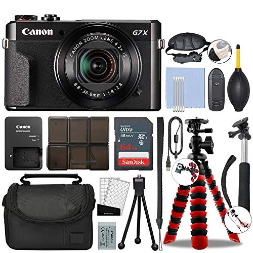 Canon PowerShot G7 X Mark II Digital Camera 20.1MP with 4.2X Optical Zoom Full-HD Point and Shoot Kit Bundled with Complete Accessory Bundle + 64GB + Monopod & More - International Model (Renewed)