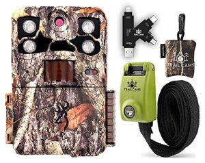 browning recon force elite hp4 trail camera with card reader, reinforced strap, and spudz microfiber cloth screen cleaner