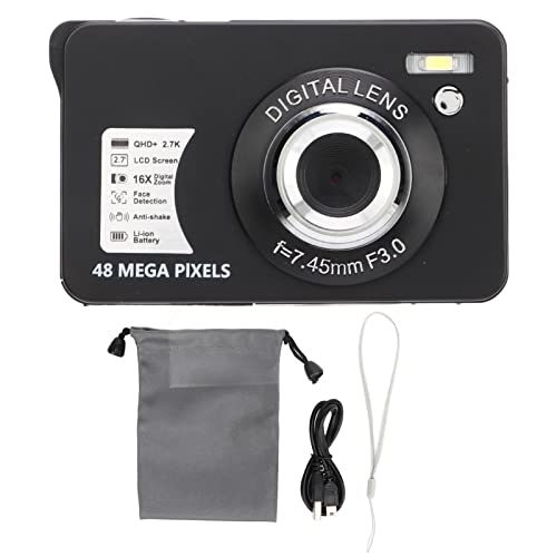 Digital Camera for Teens, 2.7K Ultra HD 48MP Point and Shoot Camera, 2.7in LCD Rechargeable Students Compact Camera with 16X Digital Zoom, Mini Vlogging Cameras for Kids Beginners