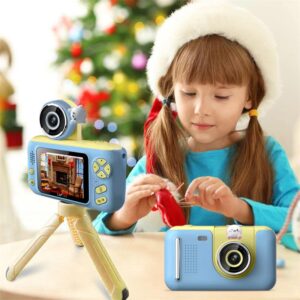 Acuvar Full 1080P Kids Selfie Flip Lens HD Compact Digital Photo and Video Rechargeable Camera with 2" LCD Screen, Matching Handheld Tripod, 32GB Card & Micro USB Charging (Blue)