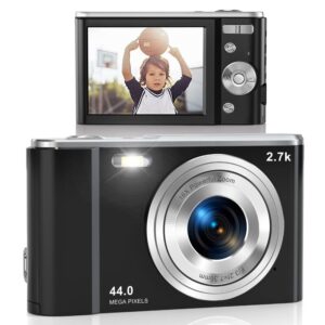 digital camera, lecran vlogging camera with 16x digital zoom, 2.88″ ips screen, compact portable mini cameras for students, teens, kids (2.7k black)