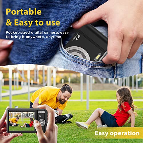 Digital Camera, Lecran Vlogging Camera with 16X Digital Zoom, 2.88" IPS Screen, Compact Portable Mini Cameras for Students, Teens, Kids (2.7K Black)