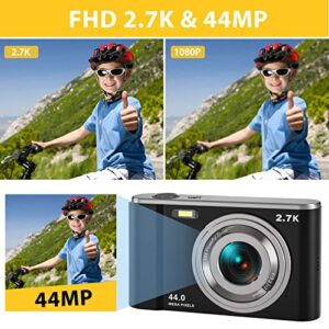 Digital Camera, Lecran Vlogging Camera with 16X Digital Zoom, 2.88" IPS Screen, Compact Portable Mini Cameras for Students, Teens, Kids (2.7K Black)