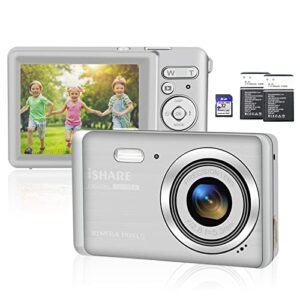 digital camera, kids vlogging camera fhd 1080p 30mp video camera with 32gb sd card, 18x digital zoom, 2 batteries, 2.8″ screen compact portable mini cameras for students teens adults girls boys-silver