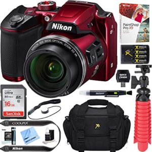 nikon coolpix b500 16mp 40x optical zoom digital camera w/ wifi – red (renewed) + 16gb sdhc accessory bundle