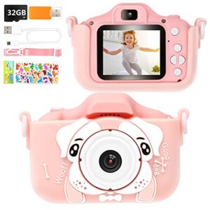 Phankey Kids Camera for Girls, 20MP 1080P Digital Camera for Kids with 32GB Card,Rechargeable, Soft Silicone Shockproof Case, Great Gift for Kids, Pink (Pink-b)