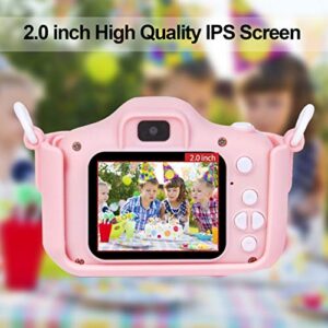 Phankey Kids Camera for Girls, 20MP 1080P Digital Camera for Kids with 32GB Card,Rechargeable, Soft Silicone Shockproof Case, Great Gift for Kids, Pink (Pink-b)