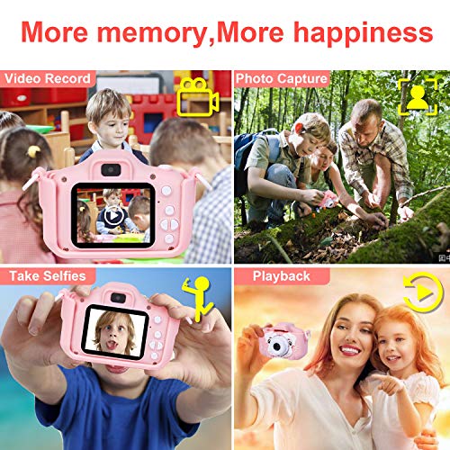 Phankey Kids Camera for Girls, 20MP 1080P Digital Camera for Kids with 32GB Card,Rechargeable, Soft Silicone Shockproof Case, Great Gift for Kids, Pink (Pink-b)