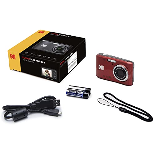 Kodak FZ45RD PIXPRO FZ45 16MP Digital Camera, Red Bundle with Lexar 32GB High-Performance 800x UHS-I SDHC Memory Card + Deco Photo Point and Shoot Field Bag Camera Case