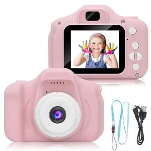 kids digital cameras, children’s gifts, camera digital toys with 32 gb memory card and reader (pink)