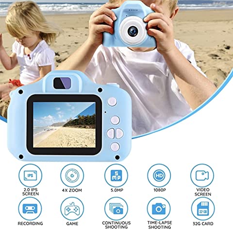 Kids Digital Cameras, Children's Gifts, Camera Digital Toys with 32 GB Memory Card and Reader (Blue)