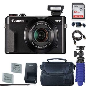 canon powershot g7 x mark ii digital camera with 64 gb card + premium camera case + 2 batteries + tripod (renewed)