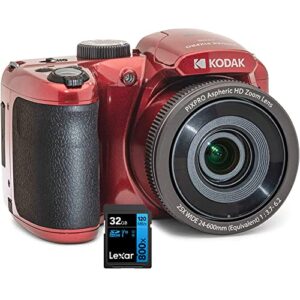 kodak az255-rd pixpro astro zoom 16mp digital camera 25x optical zoom red bundle with lexar 32gb high-performance 800x uhs-i sdhc memory card blue series
