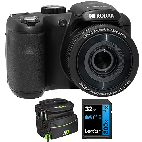 Kodak PIXPRO Astro Zoom AZ255-BK 16MP Digital Camera, 25X Optical Zoom, Black Bundle with Lexar 32GB High-Performance 800x UHS-I SDHC Memory Card + Deco Photo Camera Bag