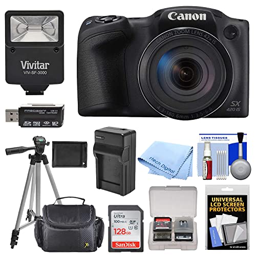 Canon PowerShot SX420 is Wi-Fi Digital Camera (Black) with 128GB Card + Case + Flash + Battery + Charger + Tripod + Kit (Renewed)