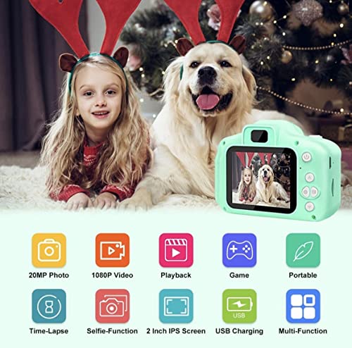 Kids Digital Cameras, Children's Gifts, Camera Digital Toys with 32 GB Memory Card and Reader (Green)