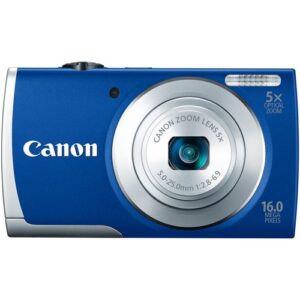 canon powershot a2600 is 16.0 mp digital camera with 5x optical zoom and 720p full hd video recording (blue)