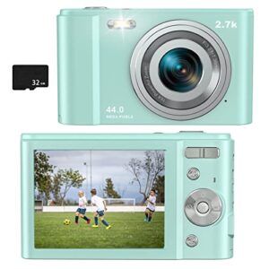 digital camera for kids boys and girls – 2.7k 48mp children’s camera with 32gb sd card, rechargeable electronic mini camera for students, teens, kids (green)